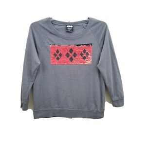 Batman Harley Quinn Gray Juniors Sweatshirt Mad Love Diamonds Sequins Size XL